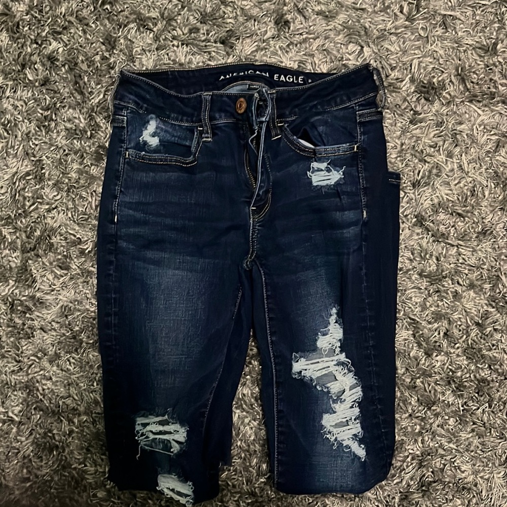 American Eagle Outfitters Dark Blue Distressed Jeggings